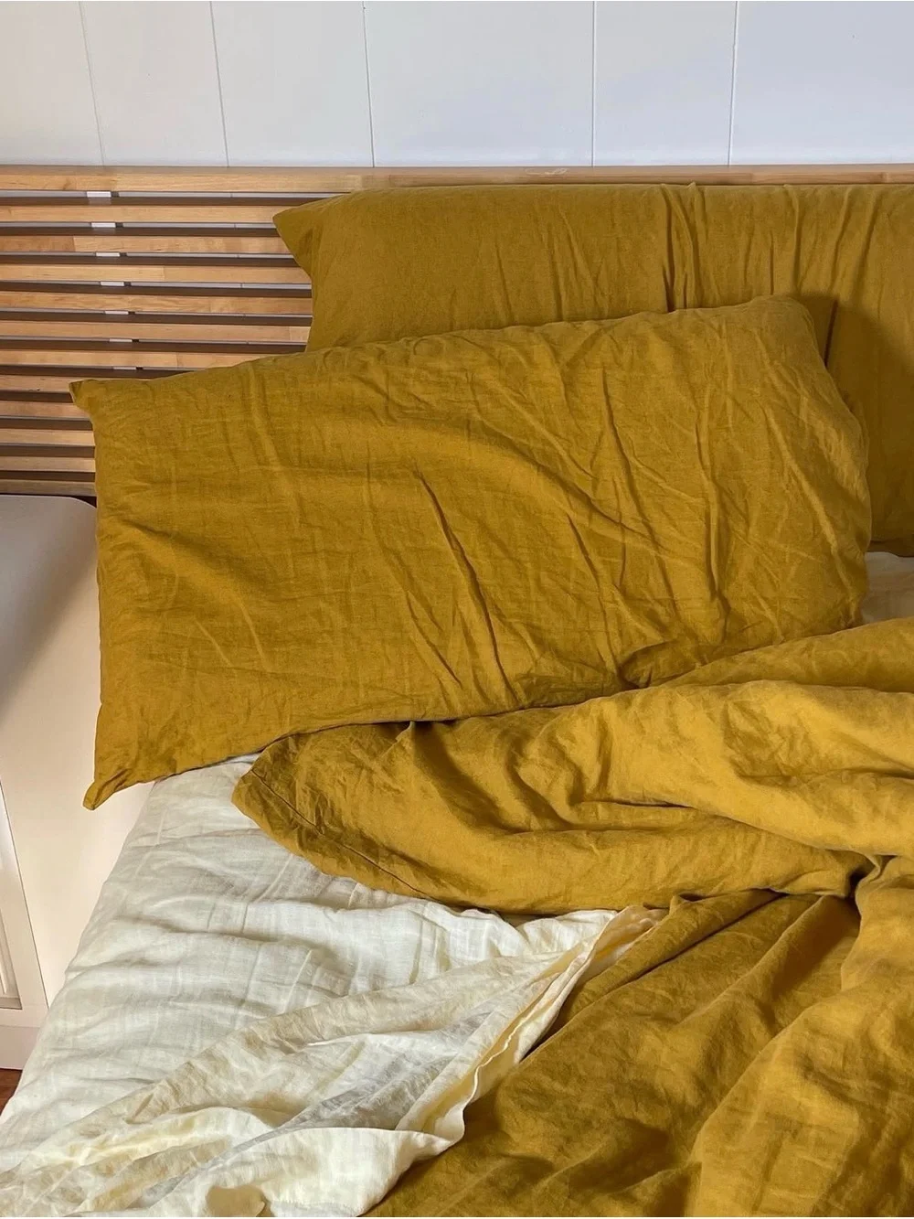 Bed Threads Turmeric French Flax Linen Queen Duvet Cover + King Pillowcases